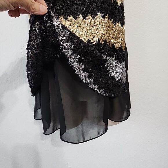 Daytrip S Sequin Tank Top Silver Gold Black Sheer Layered Y2K NYE Party Bling - Picture 2 of 9